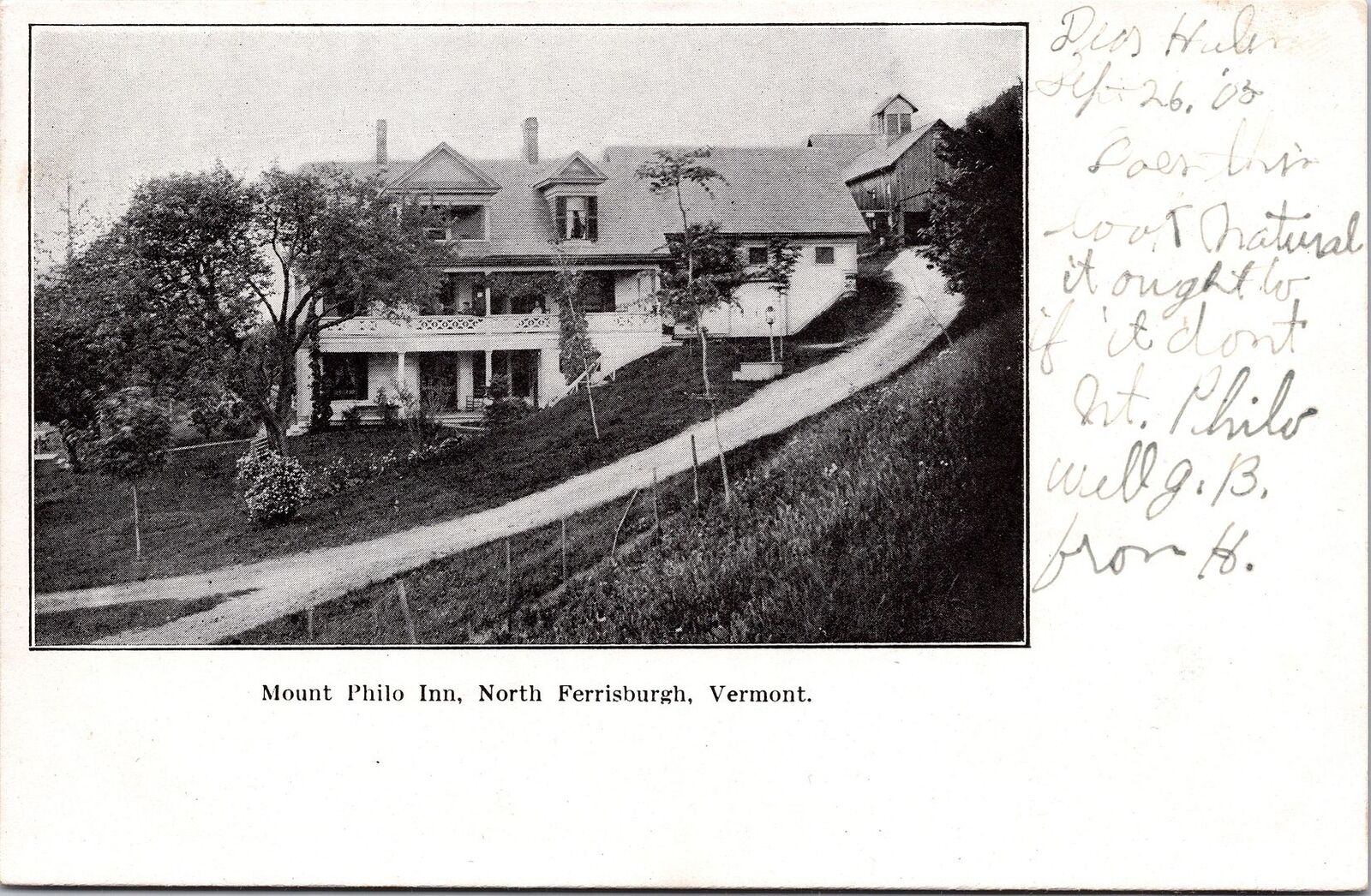 NORTH FERRISBURGH VT - Mount Philo Inn Private Mailing Card (1898-1901)