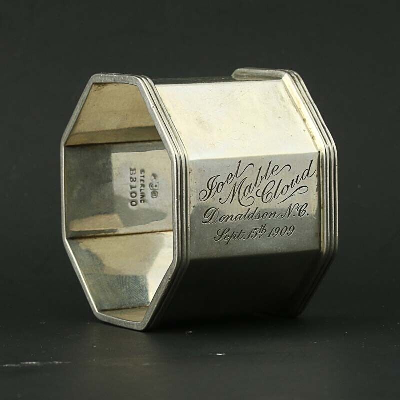Gorham Engraved 1909 Napkin Ring - Sterling Silver Hollowware Octagon B3100
