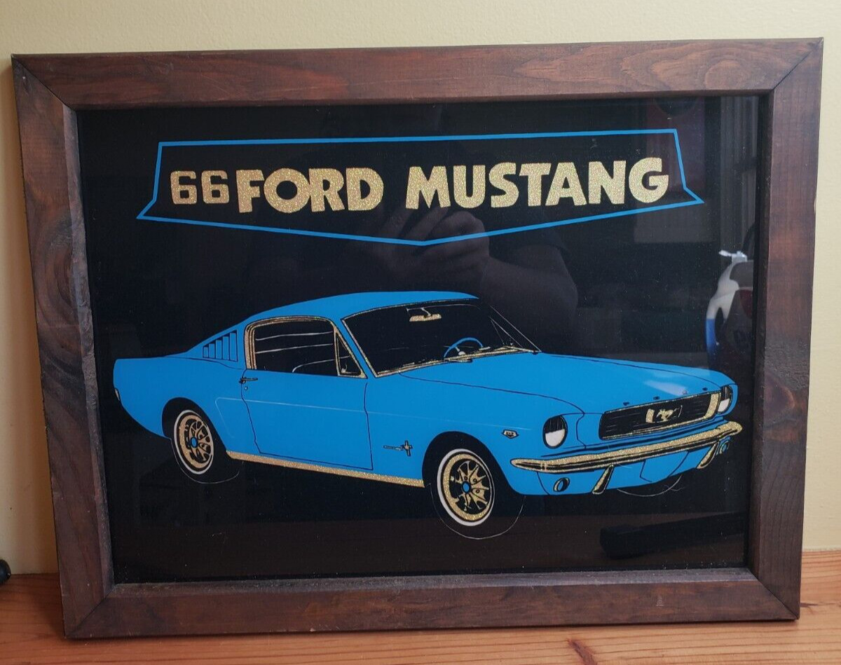Vintage Carnival Fair Mirror Glass 1966’ Ford Mustang Car Picture 18 x 14