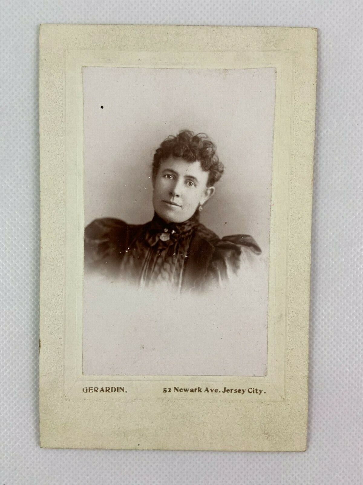 Woman in Dress Cabinet Card Photo Newark NJ  3.25 x 5.25 Gerardin Curly Hair