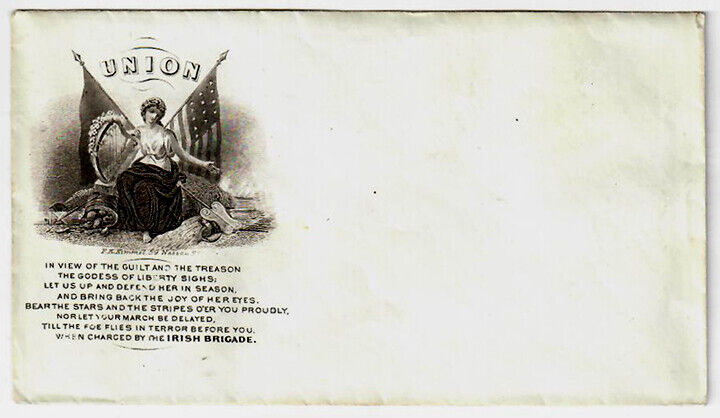 Union Civil War Era Irish Brigade Lady Liberty Engraved American Postal Cover
