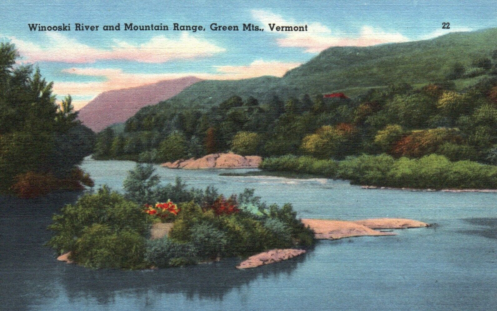 Green Mountains, VT, Winooski River & Mountain Range, Vintage Postcard b1260