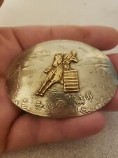 Vtg COMSTOCK SILVERSMITHS German Silver & Yellow Brass Barrel Racing Belt Buckle picture
