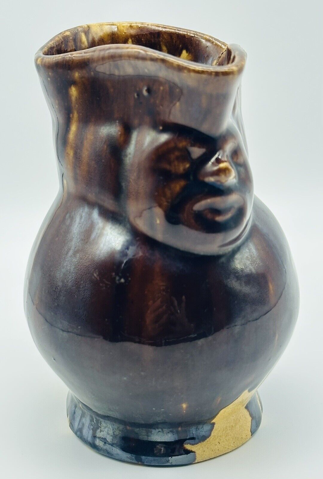 Vintage Bennington Pottery Rockingham Drip Glaze Pitcher 5” Figural Toby Mug