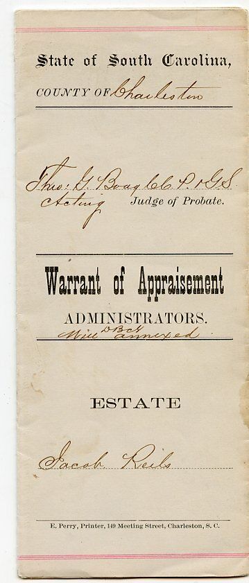 1888 Land Document - Charleston,  South Carolina - REILS Family Lady (Sarah)