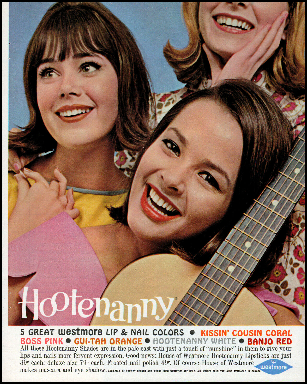 1964 Teen Girls Hootenanny Westmore Lip & Nail Colors retro photo print ad LA19