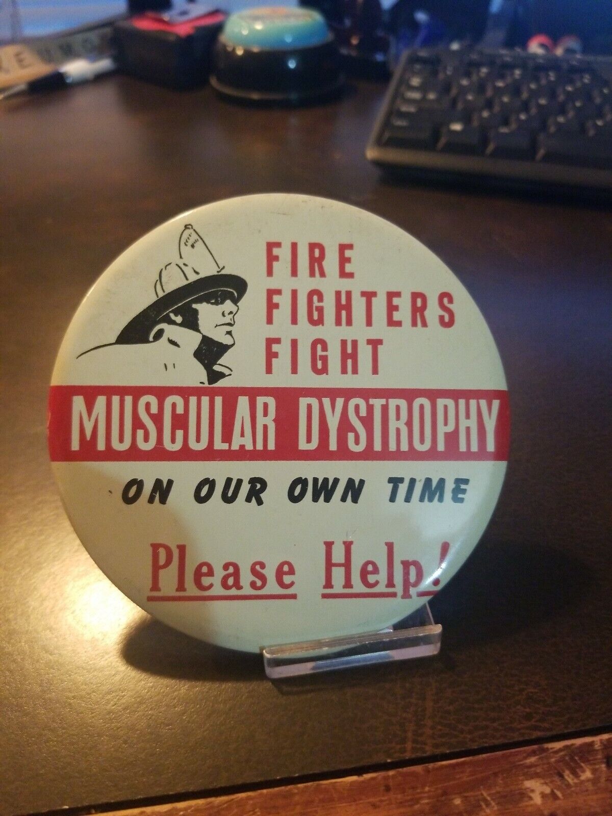 1950s Fire Fighters Fight Muscular Dystrophy On Their Own Time Large Button