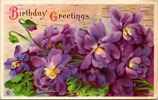 VINTAGE POSTCARD FLOWERS BIRTHDAY GREETINGS MAILED SOUTH ROYALTON VERMONT 1915 picture
