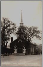 RPPC Brandon Vermont View of The Congregational Church Real Photo Old Cars UNP picture