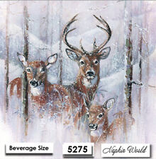 (5275) TWO Individual Paper BEVERAGE / COCKTAIL Decoupage Napkins - WINTER DEER picture