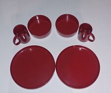 Set For 2 Red Dinner Plates Bowls Cups Oblique Melamine Stackable Retro picture