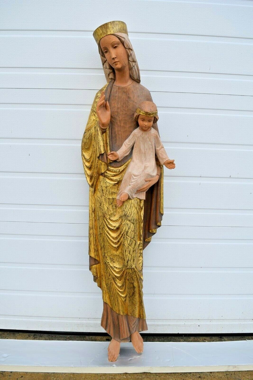 5' ht. Hand Carved Wood Statue Mary + The Blessed Mother + chalice co (FB2) MARY