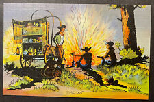 Time Out Chuck Wagon Campfire Nighttime Cowboys linen postcard Sanborn Souvenir picture