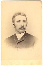 CIRCA 1880'S Named CABINET CARD Handsome Man Mustache Suit Ferrisburgh, VT picture