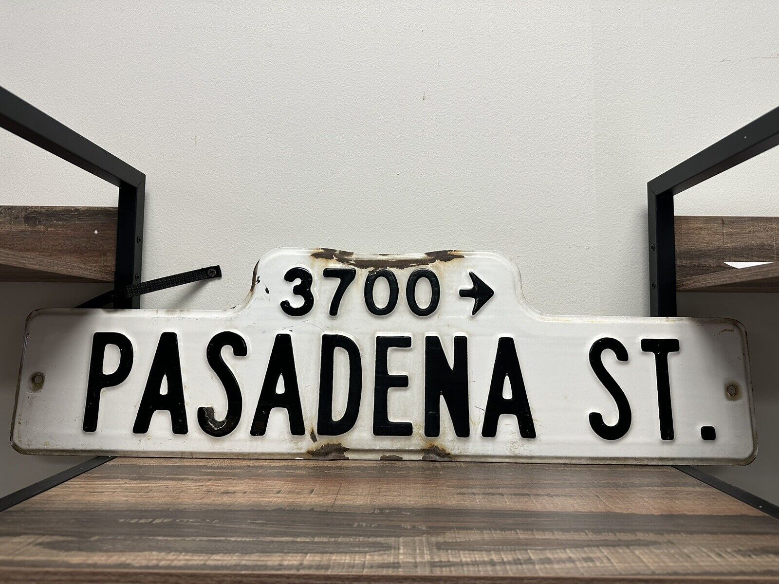 Vintage 3700 Pasadena St Bakersfield CA  Porcelain Street Sign White
