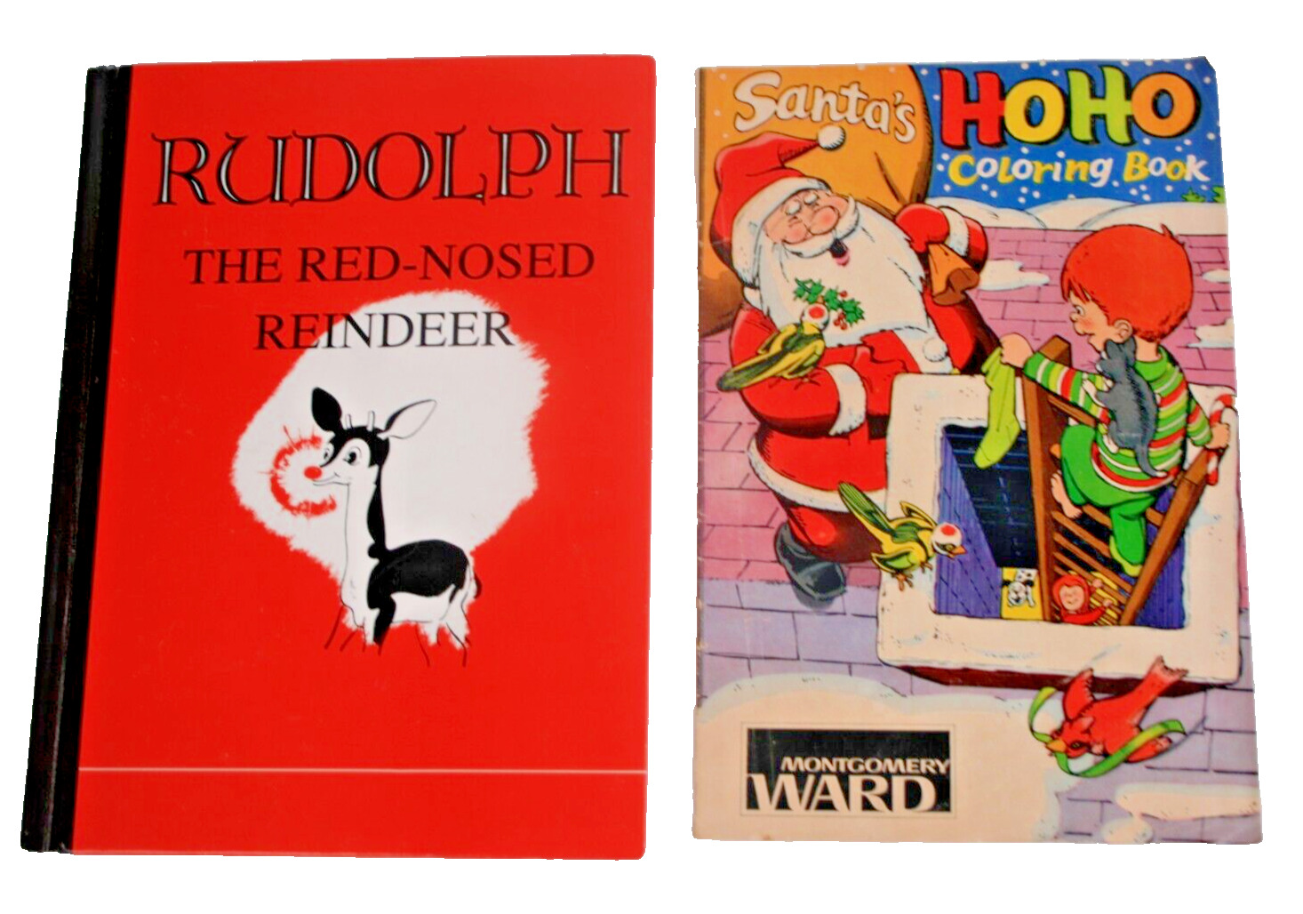 Montgomery Wards Advertising Santa's Ho Ho Coloring & Rudolph Red-Nosed Reindeer