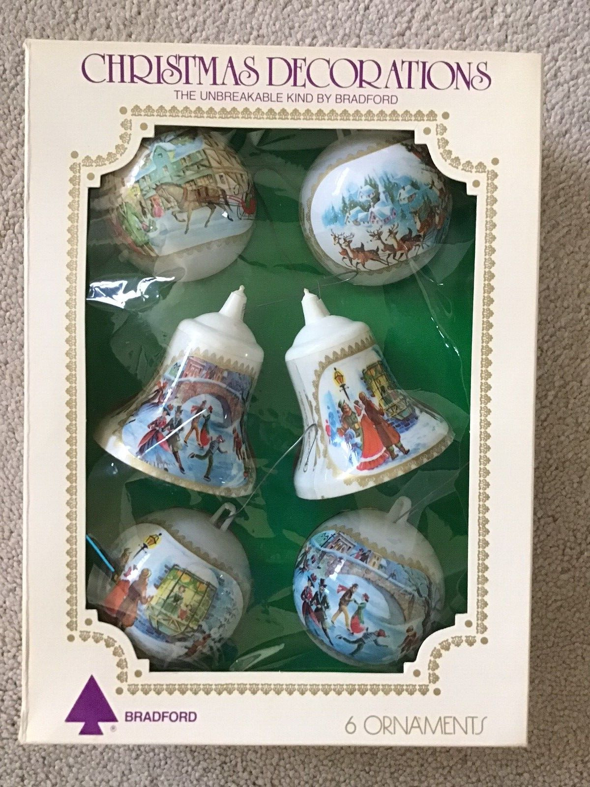 Bradford Christmas Decorations 6 Ornaments The Unbreakable Kind in Original Box