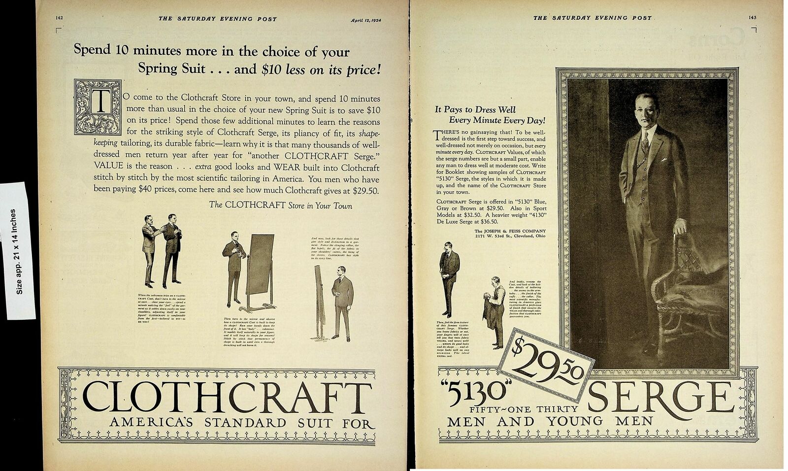 1924 Clothcraft Standard Suit Spring Suit Vintage Print Ad 4254a-b