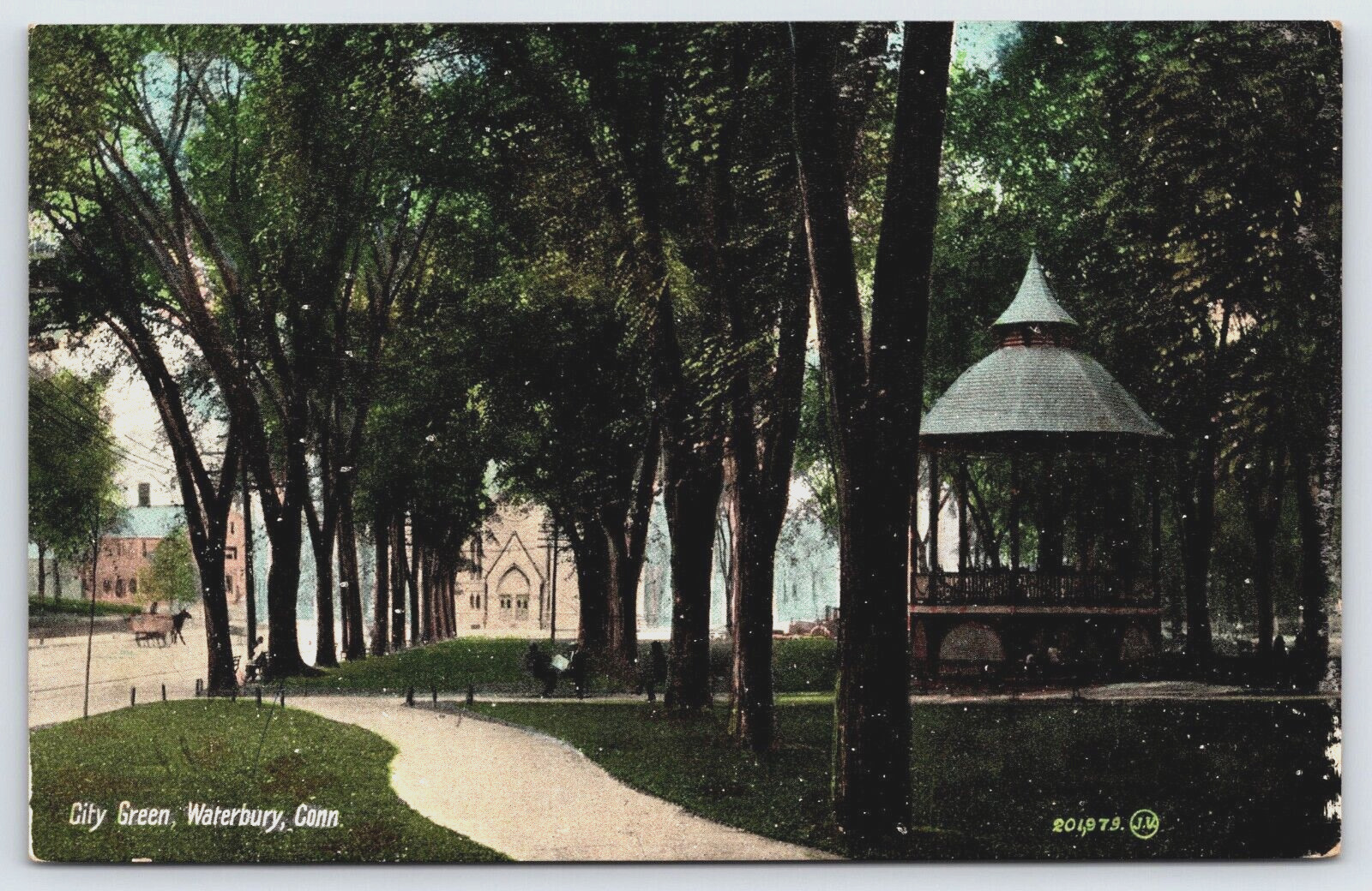 Waterbury CT-Connecticut, City Park, Gazebo, Antique Vintage Post Card