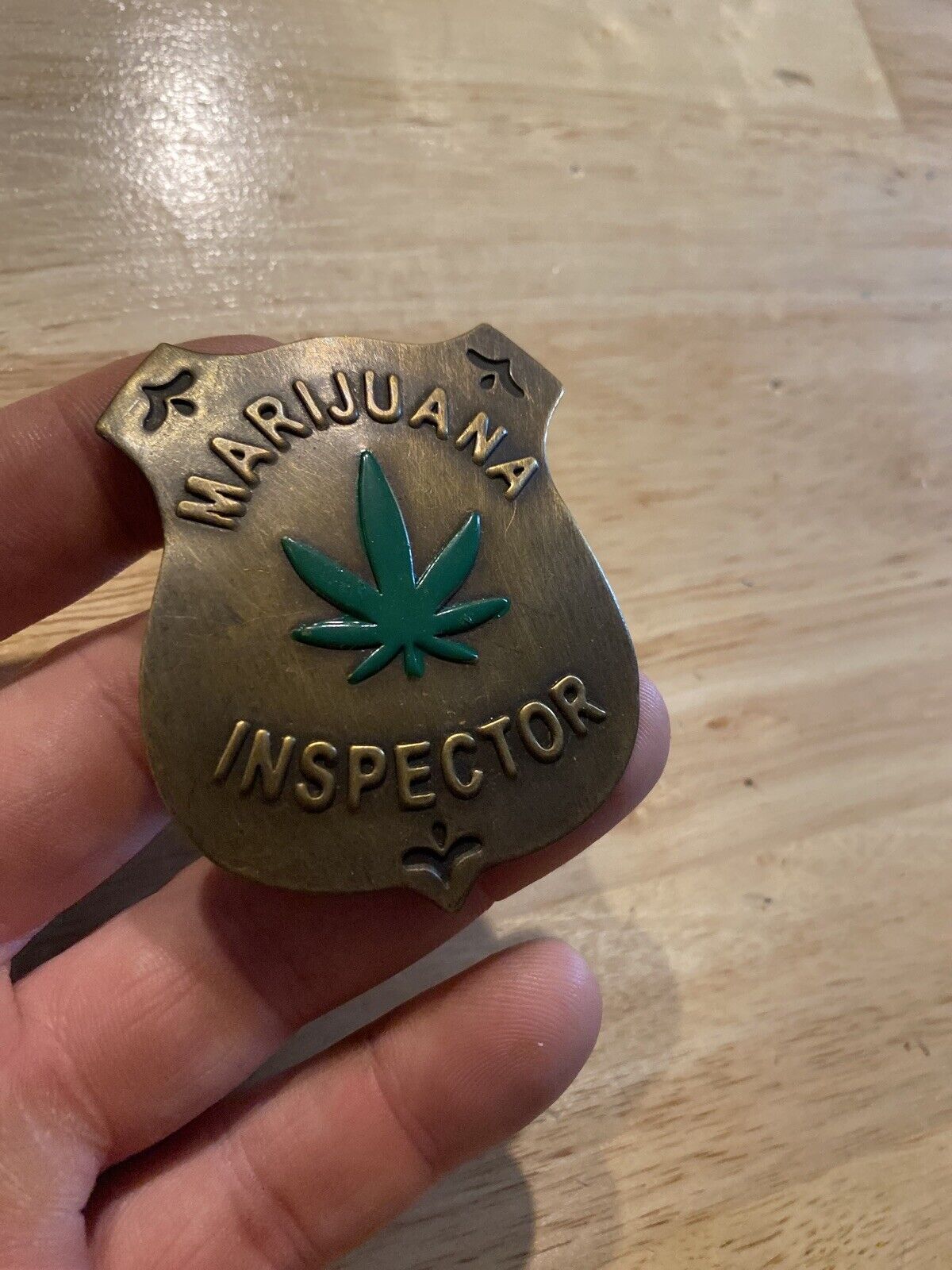 Weed Inspector Pinback Metal Patina Mary Jane Epaulette Marijuana Smoker 420