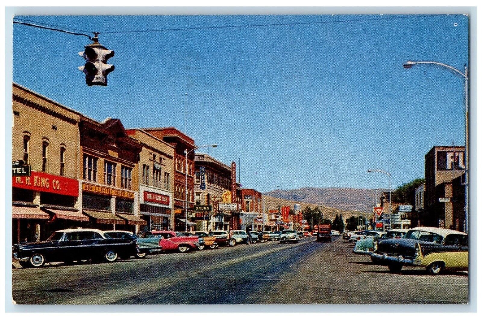 Montpelier Idaho ID Postcard Main Street Junction Union Pacific Railroad 1963