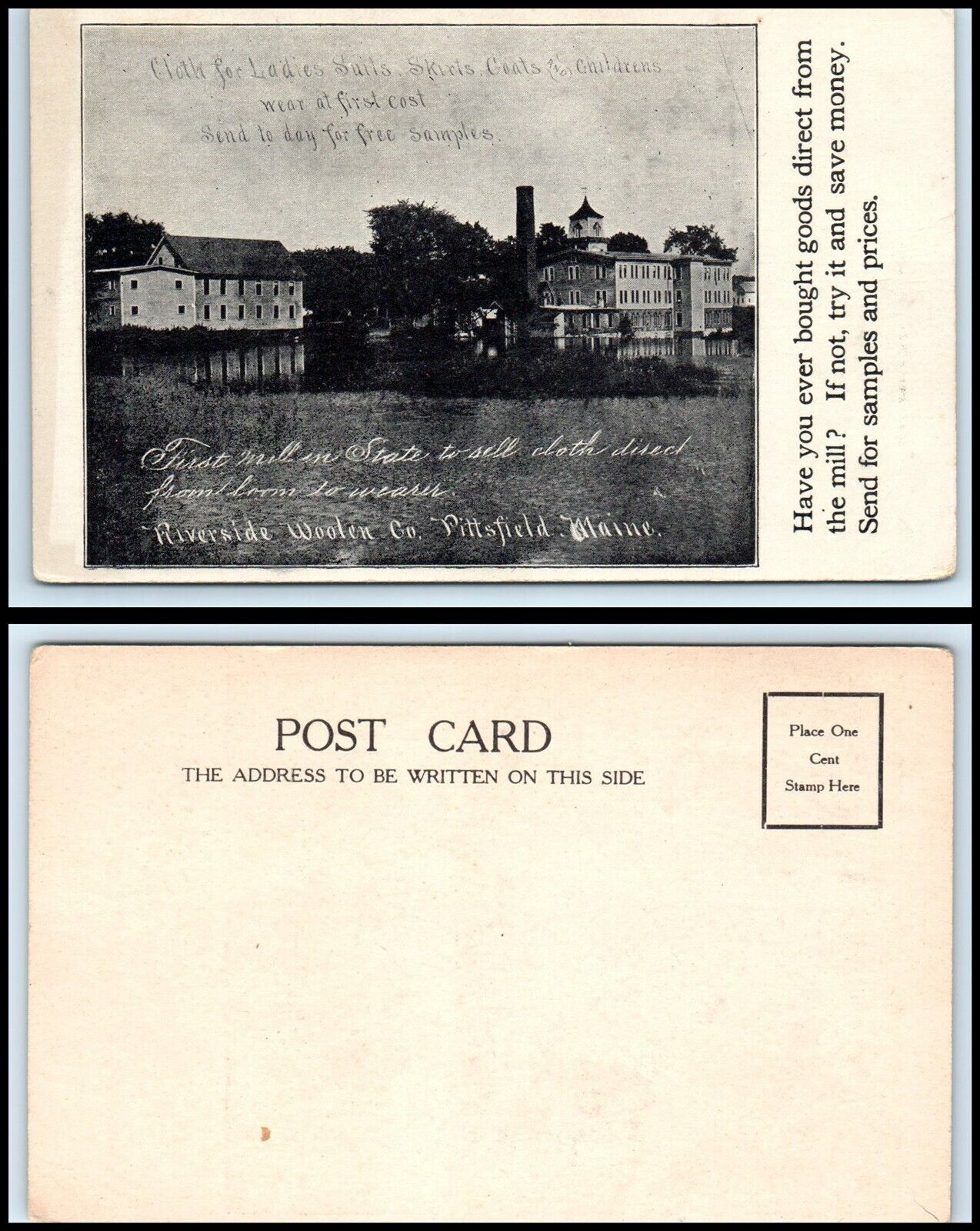MAINE Postcard - Pittsfield, Riverside Woolen Co. H19
