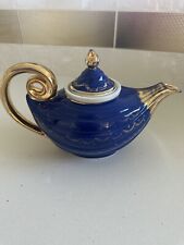 Hall China 1940's Jeannie Aladdin 6 cup Tea Teapot Infuser Cobalt Blue Gold picture