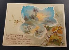 Trade Card WILCOX & WHIT IMPROVED PARLOR ORGANS, ENOSBURGH VERMONT -WINTER SCNE picture