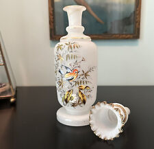 Bristol Glass Vanity Bottle Decanter Hand-painted Bird & Flowers ATQ Victorian picture