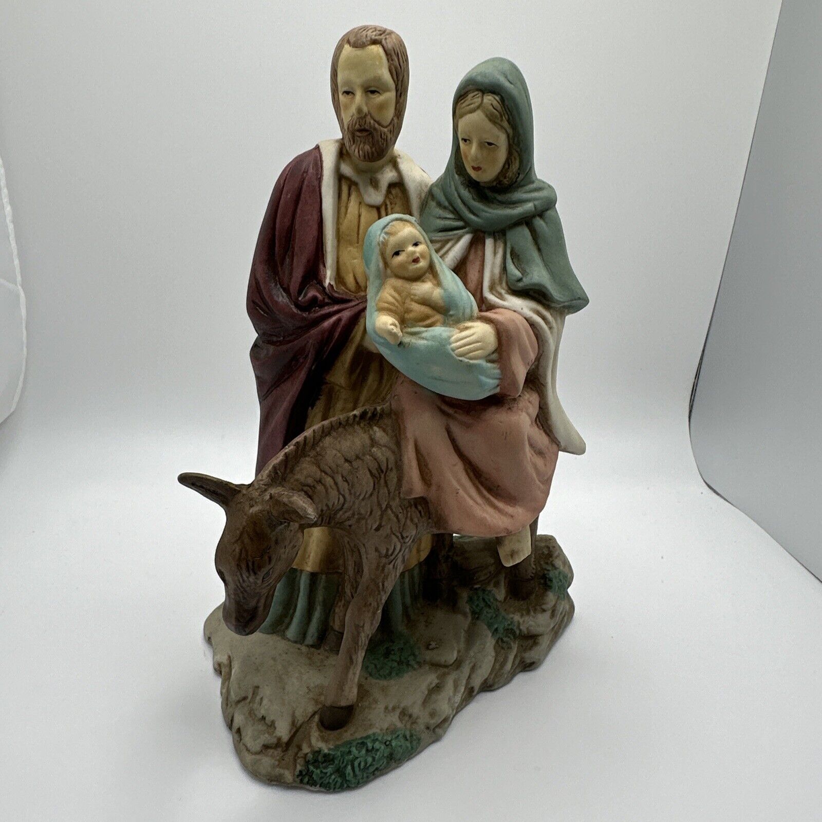 HAND PAINTED Joseph with Mary and Jesus On Donkey Nativity Scene