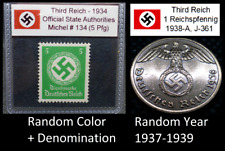 Nazi 1 Reichspfennig Coin and Swastika Stamp Set Third Reich WW2 Germany Lot picture