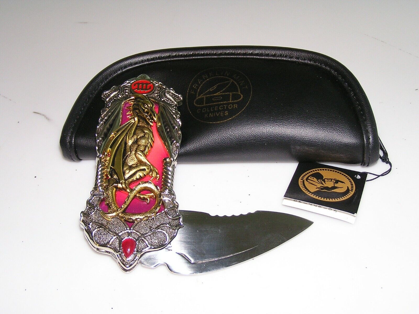 Franklin Mint Dragon Purple Collectors Folding Knife with pouch 