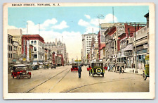 Postcard 1922 Broad Street Newark N.J. Hotel Florist Eye Testing Traffic Cop A6 picture