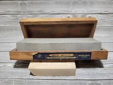 Vintage Norton Abrasives Pike Sharpening Queer Creek Oil Stone w/ Wood Box picture