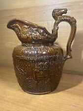 Beautiful Rockingham Brown-Glazed Pitcher Equestrian Race with Horse Head Handle picture