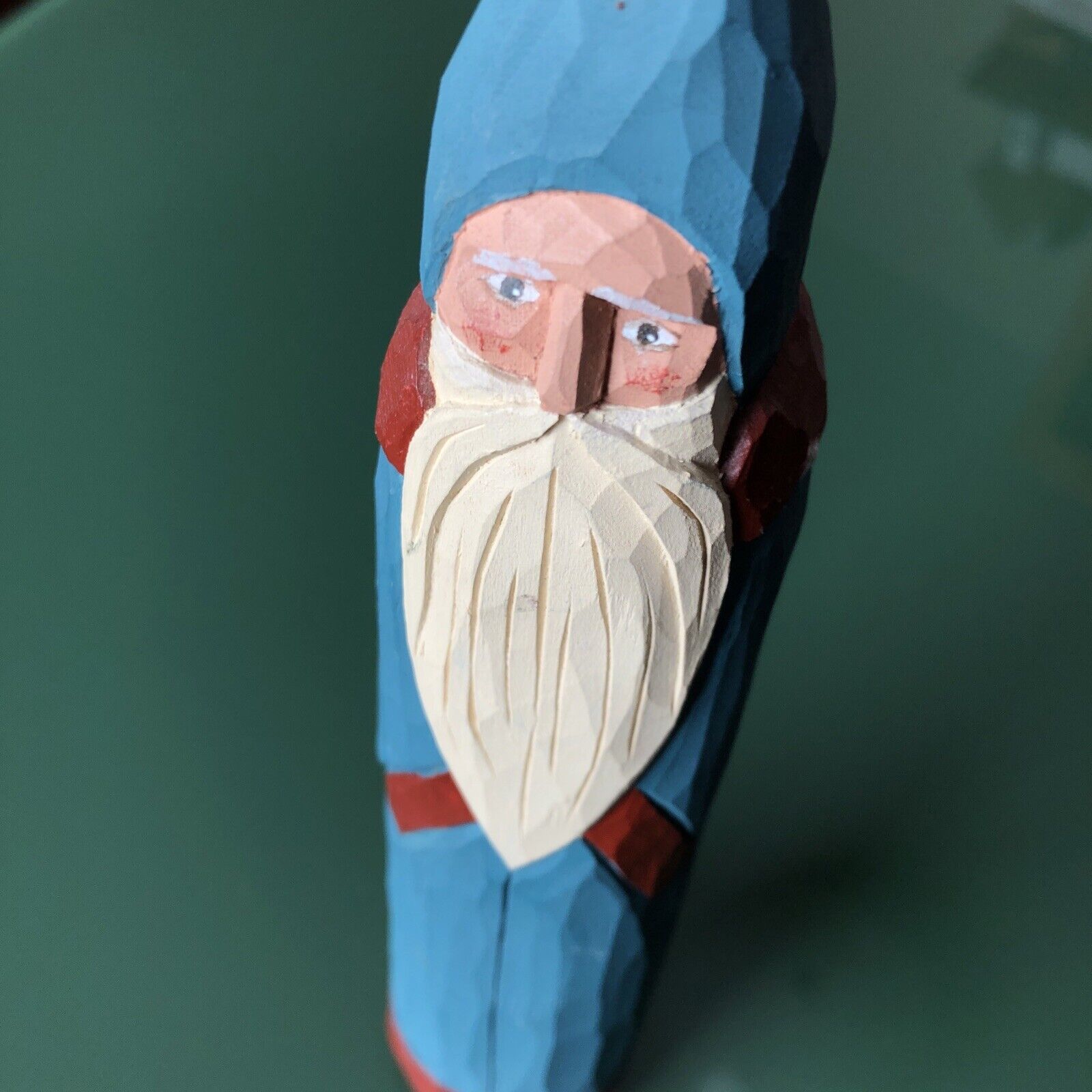 Hand Carved Wood Santa (Blue)-Folk Art-KIL Ferrisburgh VT Kilbride