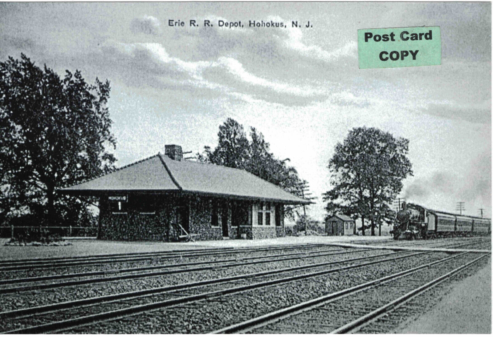 Erie Railroad Depot (station) & passenger train  at Hohokus, Bergen Co., NJ