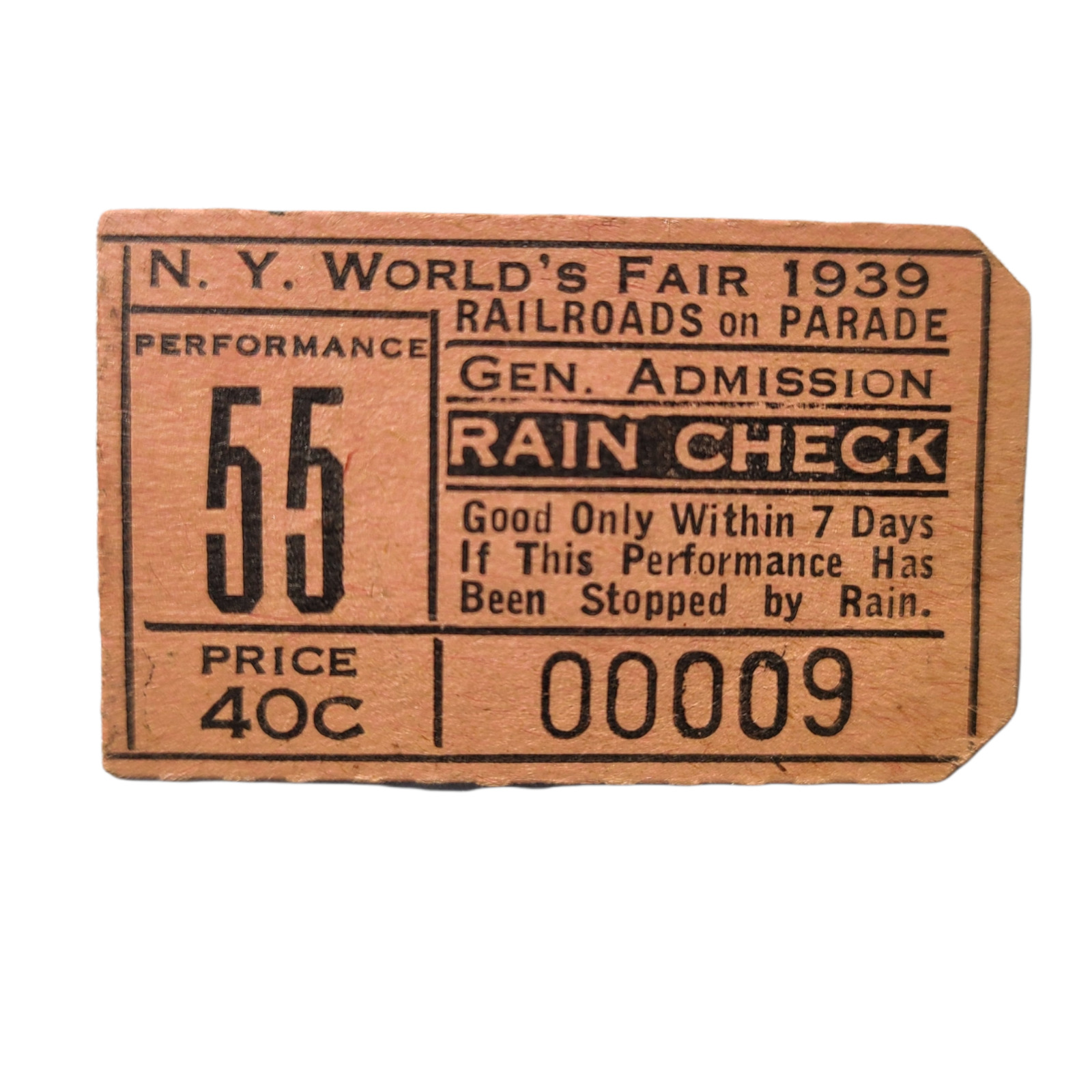 1939 New York World's Fair RAILROADS ON PARADE Ticket Stub