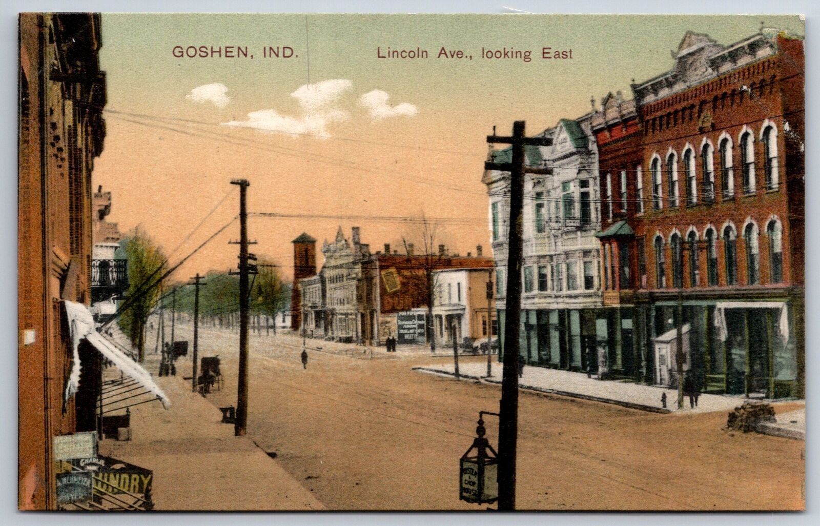 Goshen Indiana~Lincoln Avenue East~Charlie Laundry~Oyster Chop House~c1910