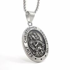 Mens St Saint Christopher Medal Pendant Necklace Stainless Steel Amulet Gift picture