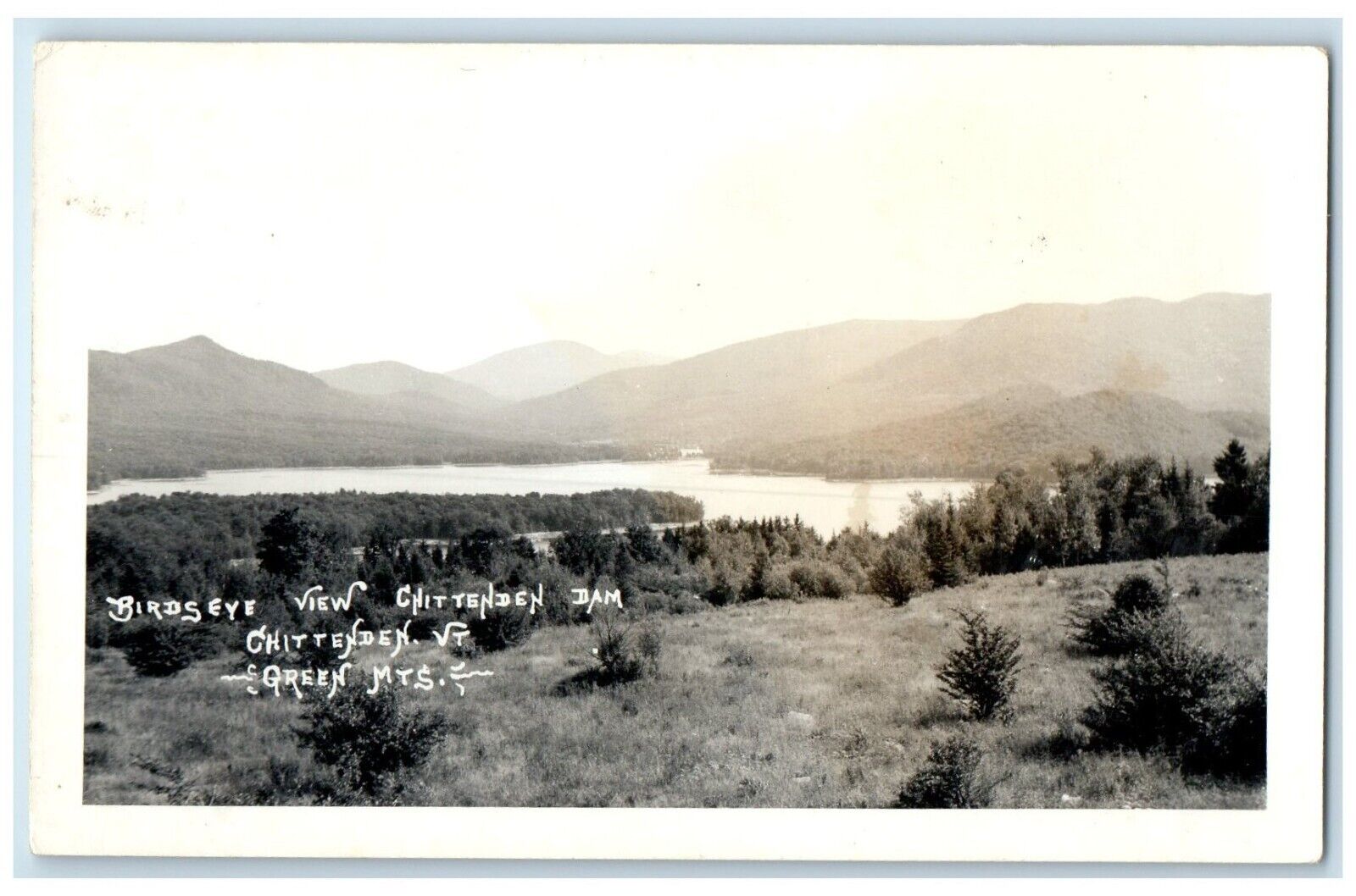 Birds Eye View Of Chittenden Dam Green Mts.  Chittenden VT RPPC Photo Postcard