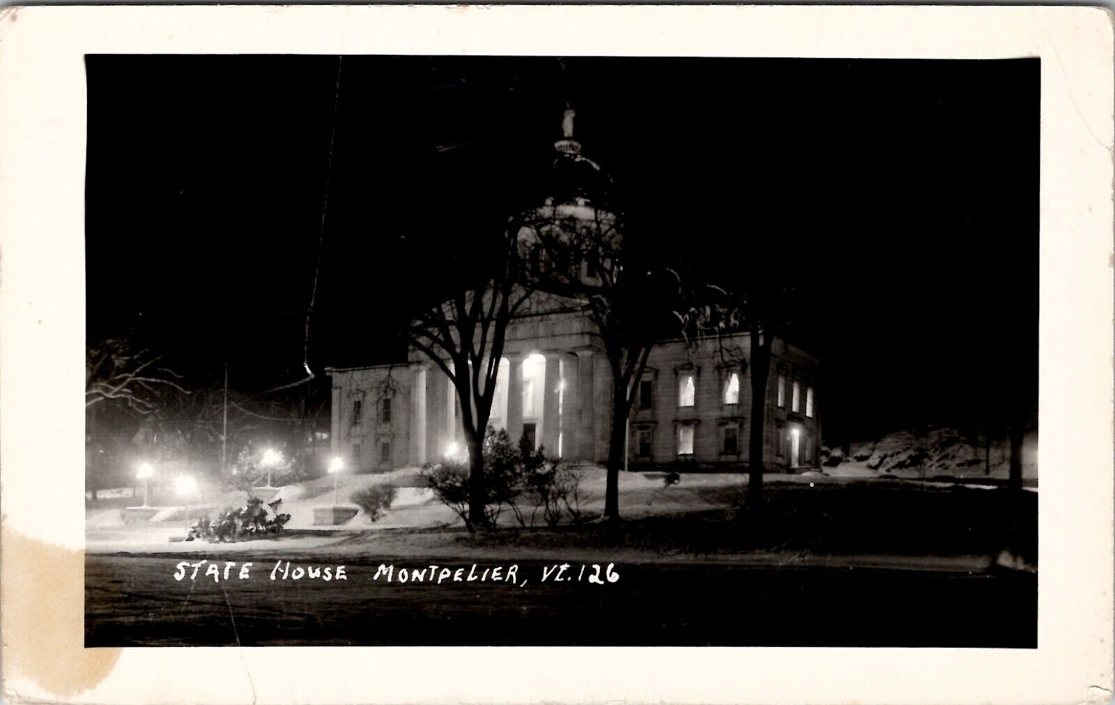 Montpelier Vermont State House at Night RPPC Postcard Z15