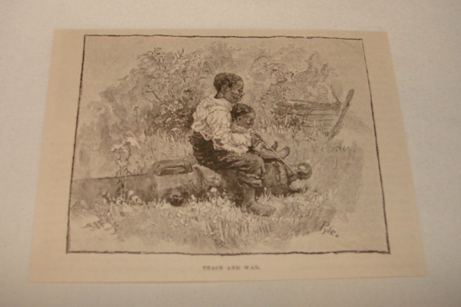 1879 magazine engraving ~ AFRICAN AMERICAN CHILDREN ON A CANNON