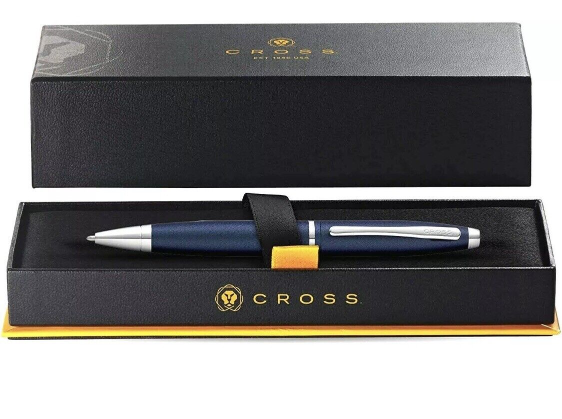 Cross Calais Chrome & Blue Lacquer Ballpoint Pen Set NEW