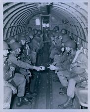 1943 Fort Benning Paratroopers Having a Smoke on Plane Transport Press Photo picture