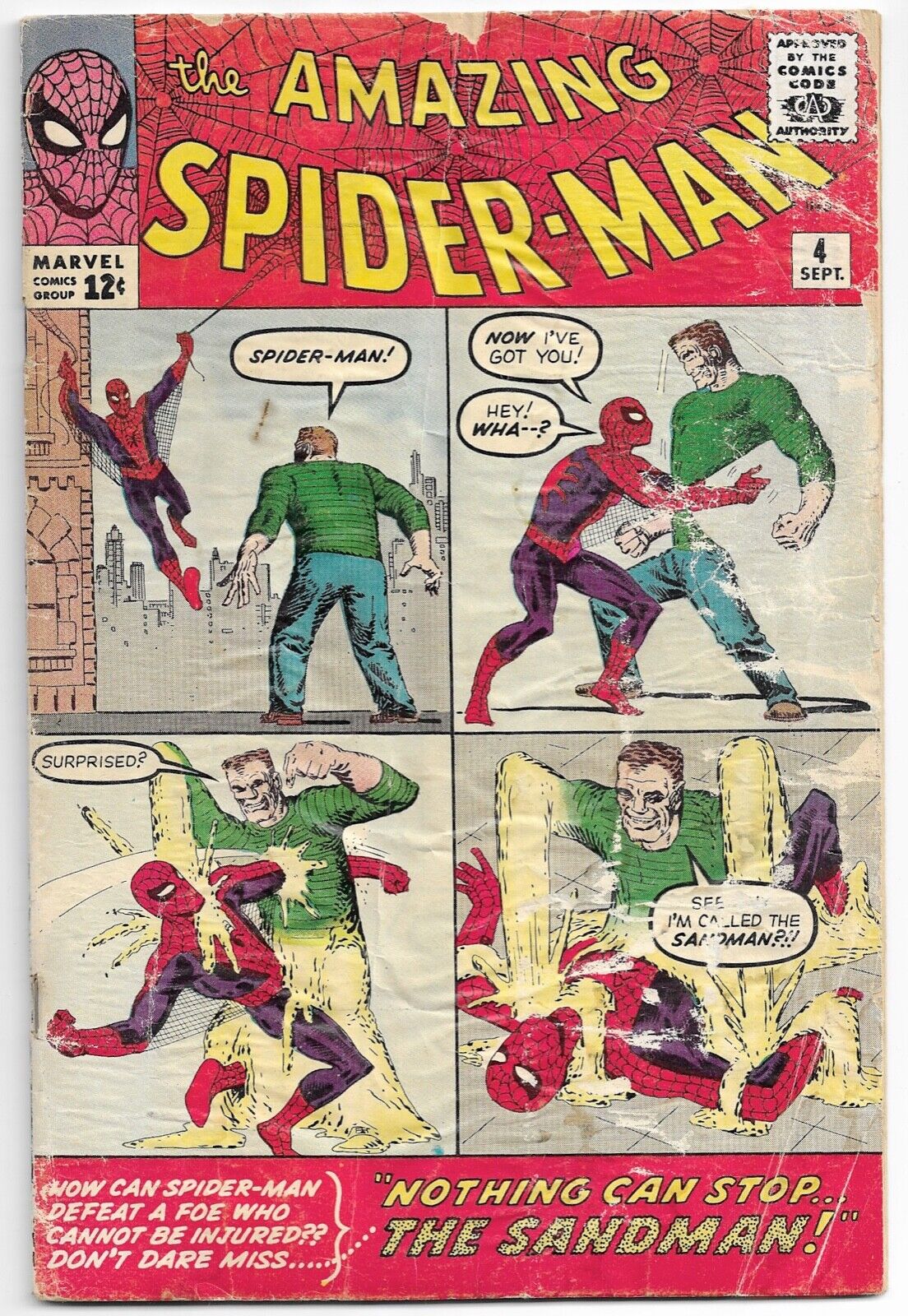Amazing Spiderman #4 (Marvel 1963) 1st Appearance of Sandman Complete & Attached
