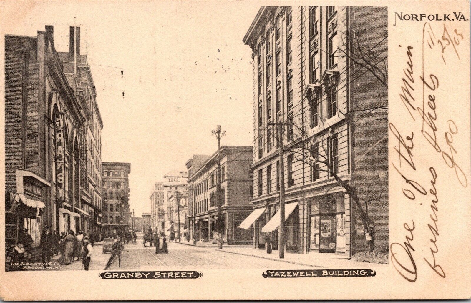 Vtg Norfolk Virginia VA Granby Street View Tazewell Building 1905 Postcard