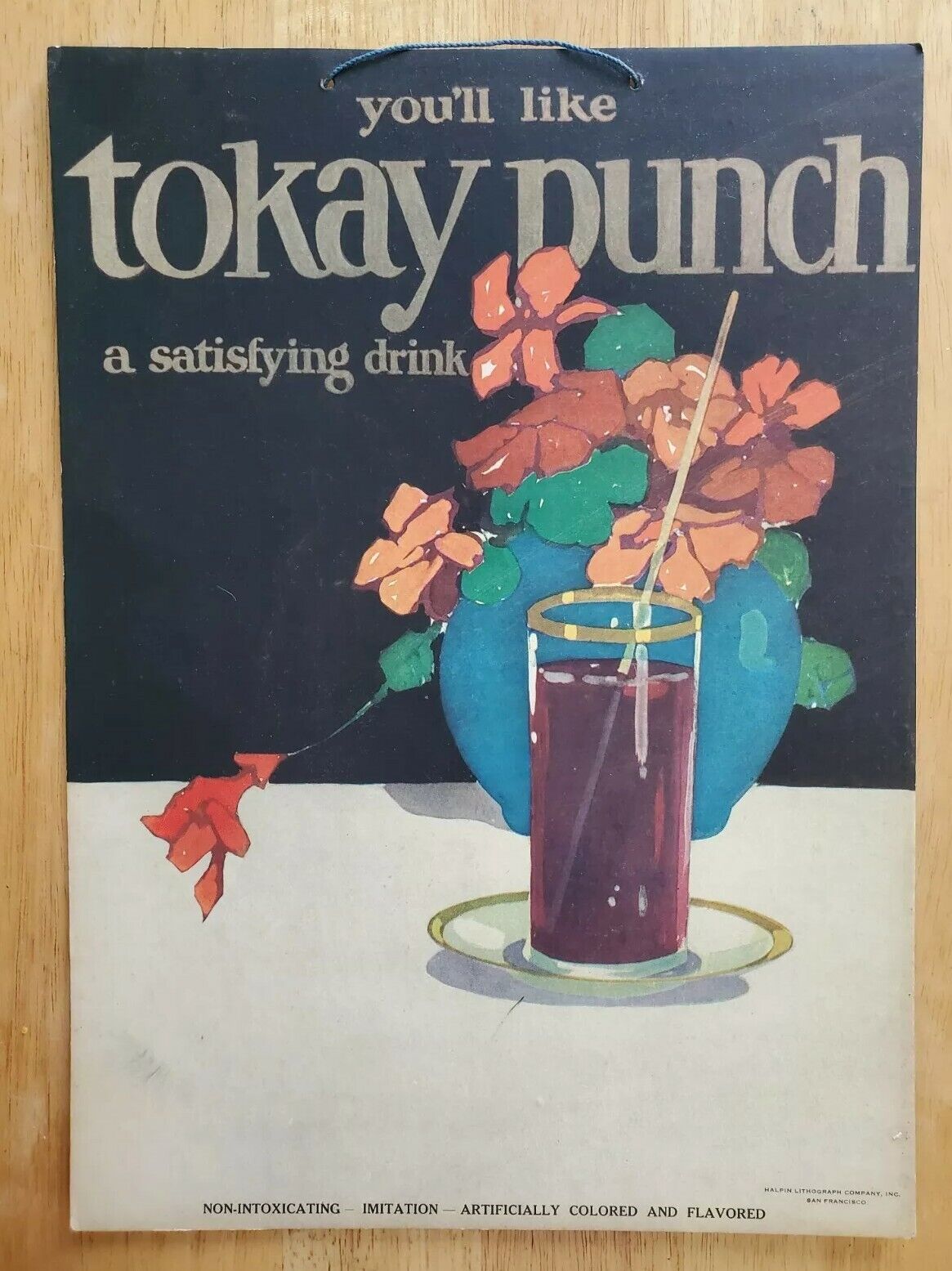 Collectible Tokay Punch Vintage Cardboard Advertisement Halpin Lithograph