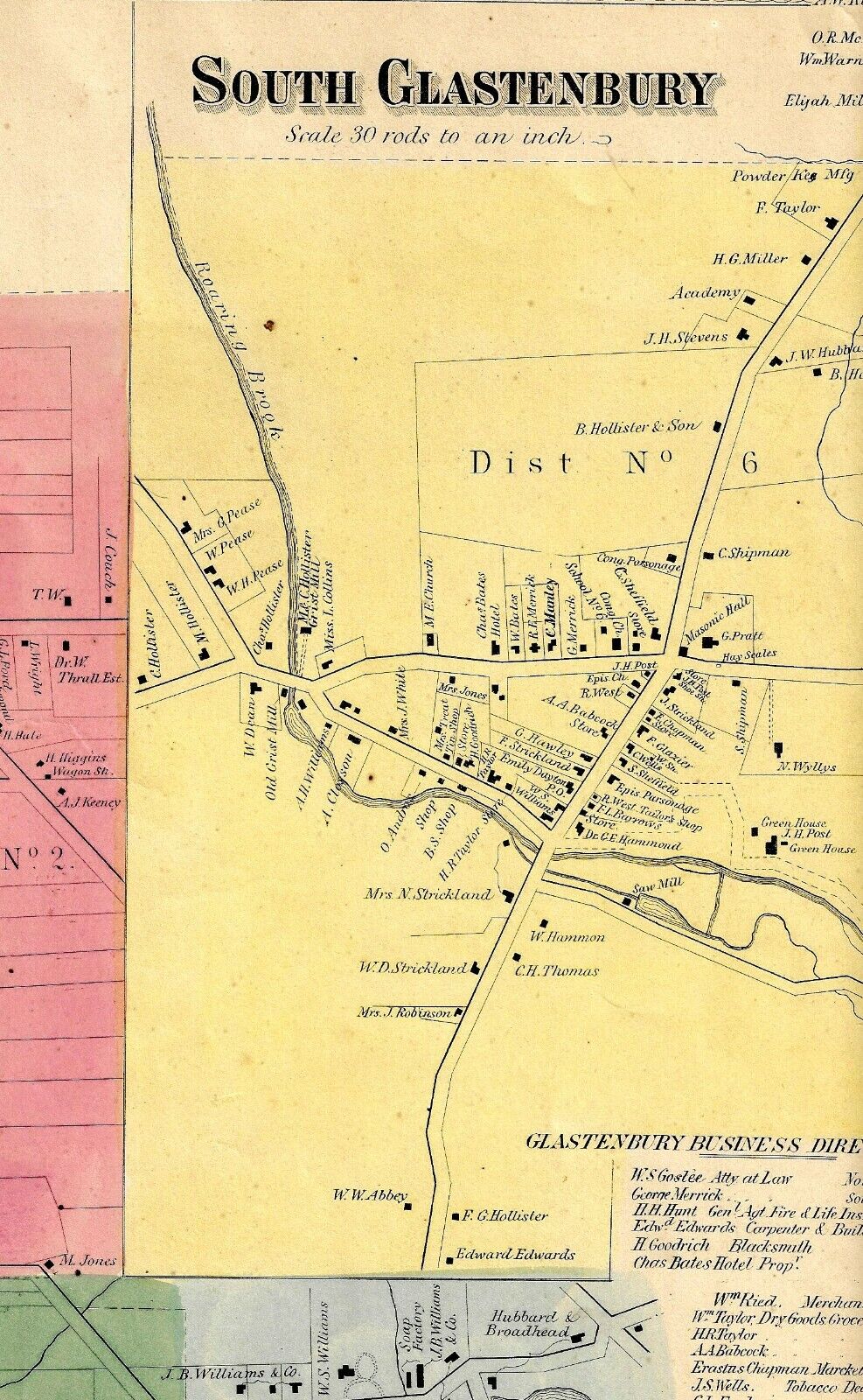 1869 GLASTENBURY, SOUTH GLASTENBURY, CT. MAP, NOT A REPRINT