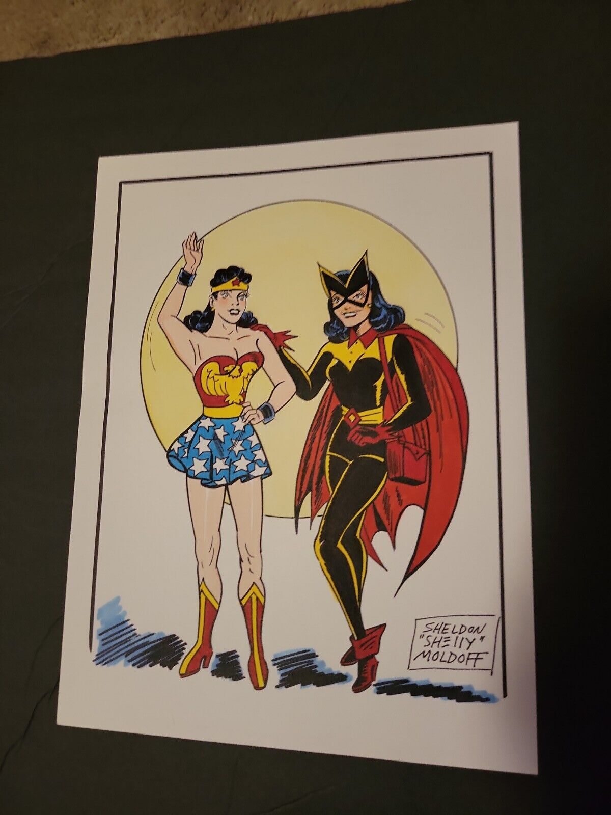 Sheldon Moldoff Wonder Woman and Batwoman   ORIGINAL Commissioned Art
